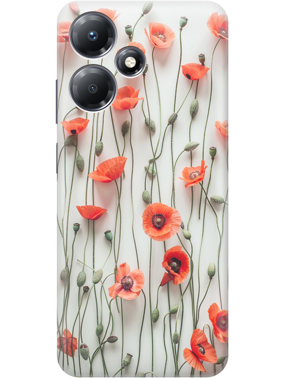 

Силиконовый чехол на Infinix Hot 30 Play с рисунком "Маки на белой стене", Белый;красный, 20000053