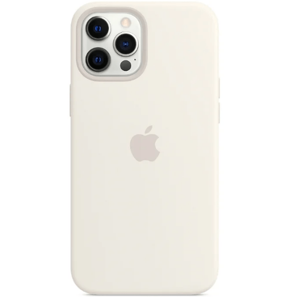 фото Чехол для iphone 12 pro max silicon case white (magsafe + анимация nfc) c logo nobrand