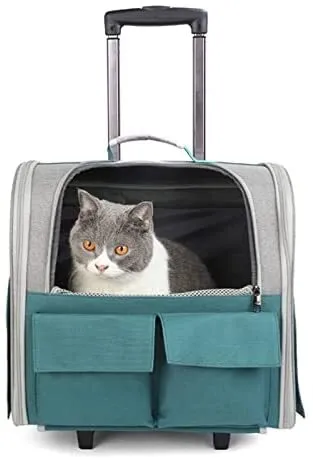 Рюкзак-тележка ZooWell Travel для путешествий с животными, серый с зеленым КОМФОРТ