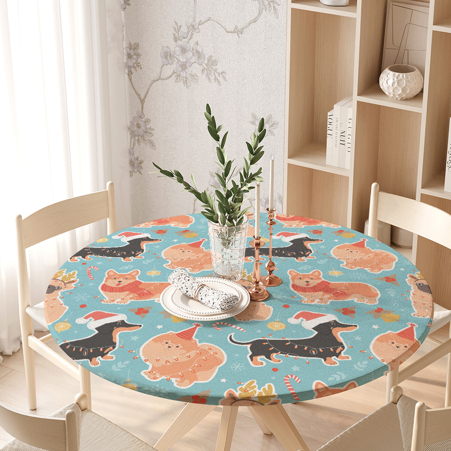 

Скатерть на кухонный стол JoyArty "Собачья вечеринка",круглая на резинке,диаметр 105-120см, Синий, Собачья вечеринка