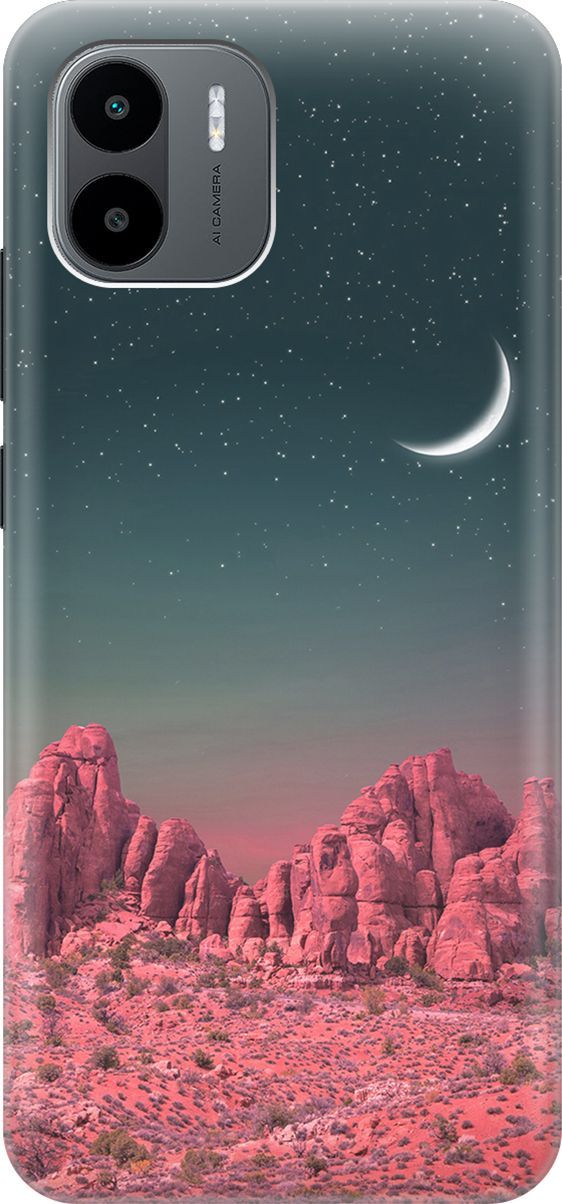 

Чехол на Xiaomi Redmi A1 "Месяц над розовыми горами", Розовый;черный, 159262