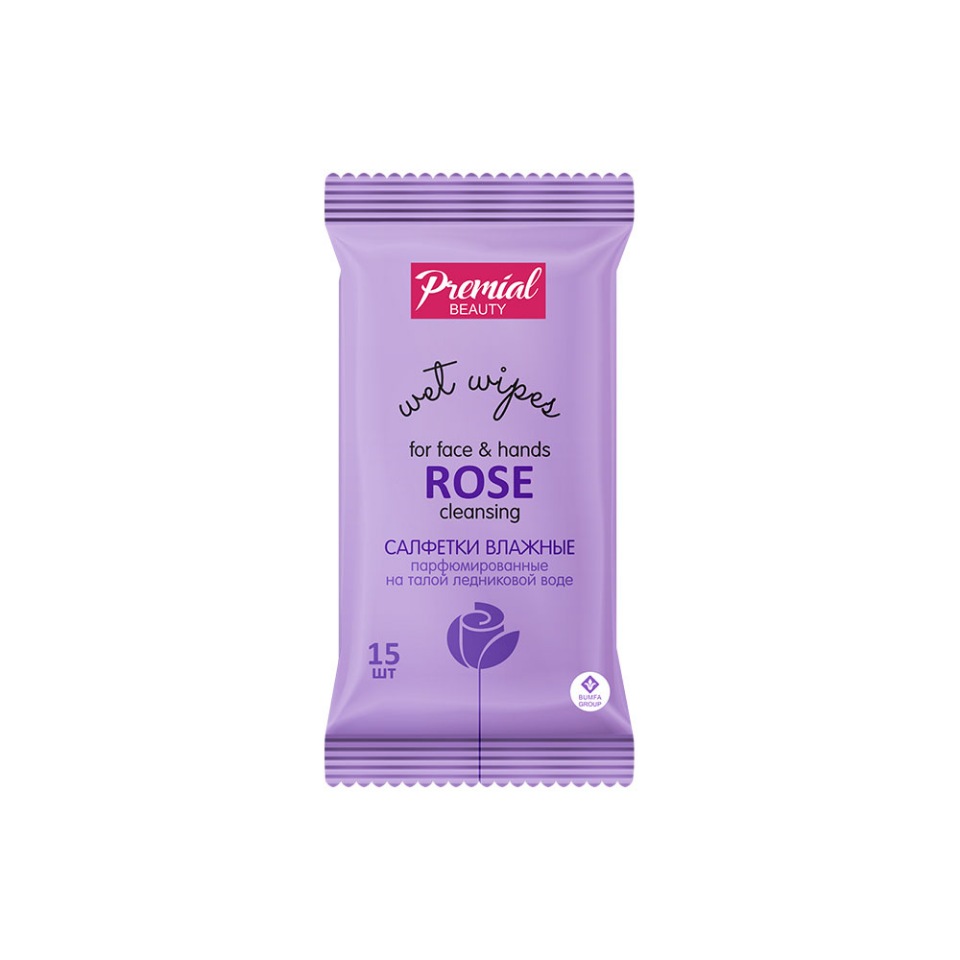 Влажные салфетки Premial Fleur Очищающие с ароматом розы 15 шт