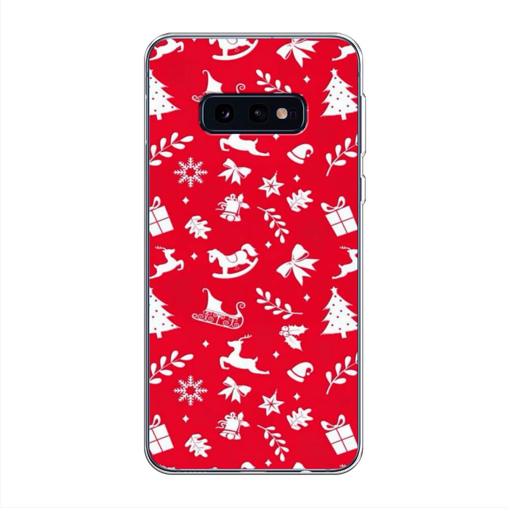 

Чехол на Samsung Galaxy S10E "Красный новогодний фон", Красный;белый, 27250-5