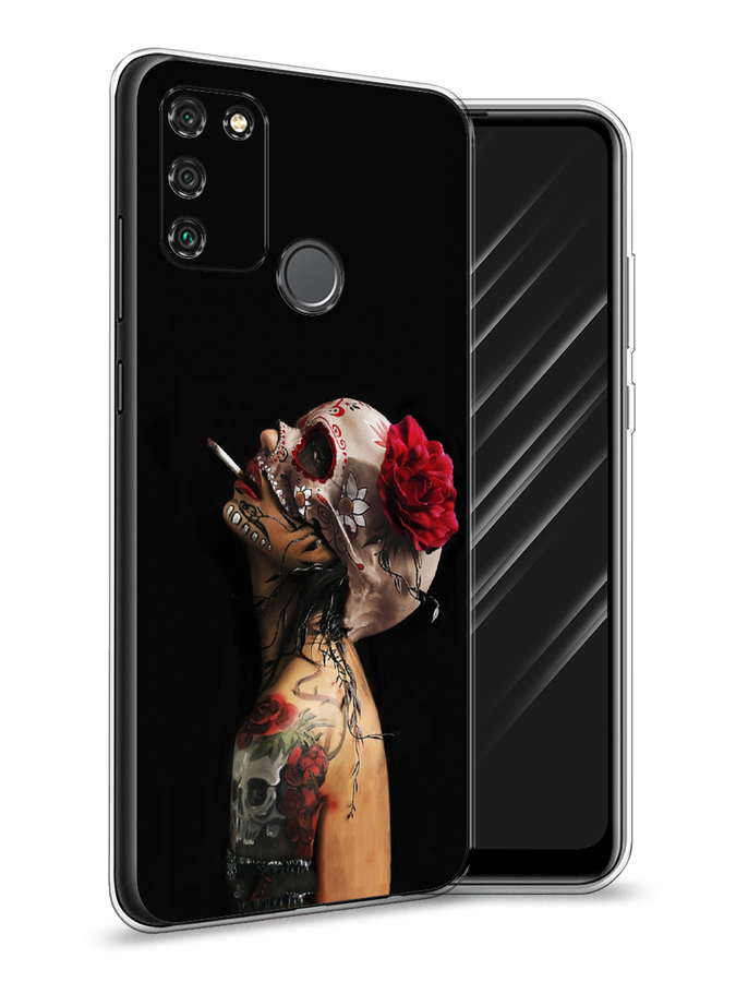 

Чехол Awog на Honor 9A "Девушка с черепом", Черный;красный;бежевый, 612350-9