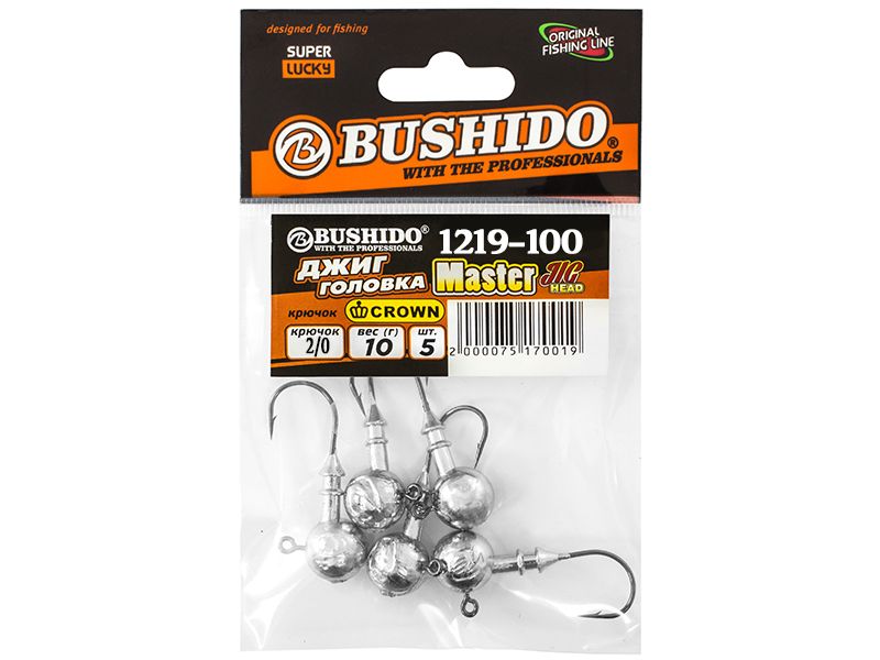

Джиг-головка BUSHIDO 10,0гр кр.№2,0 CROWN уп.5шт, для рыбалки, Серебристый