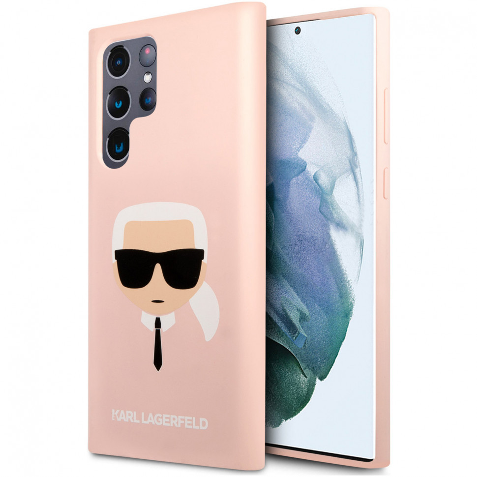 фото Чехол cg mobile karl lagerfeld liquid silicone karl's head для galaxy s22 ultra, розовый