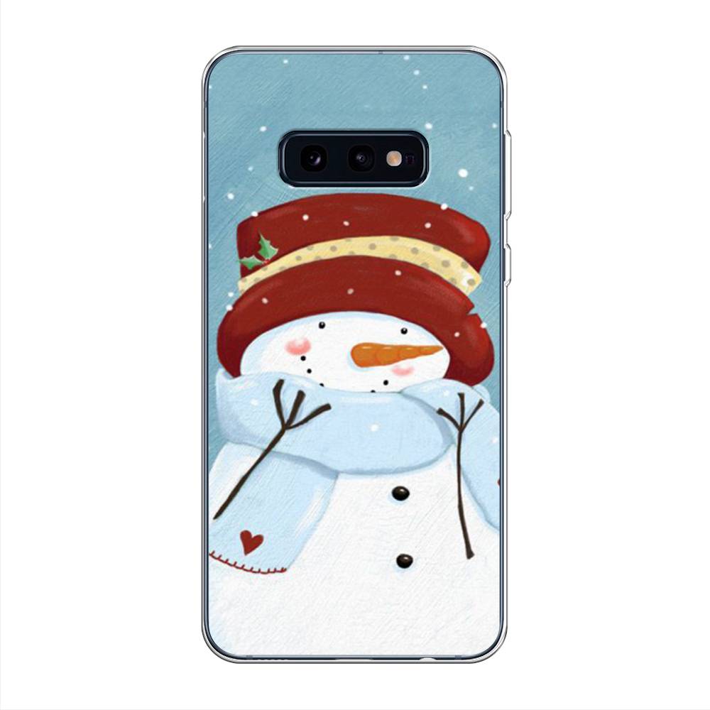

Чехол на Samsung Galaxy S10E "Застенчивый снеговик", Голубой;белый;красный, 27250-5