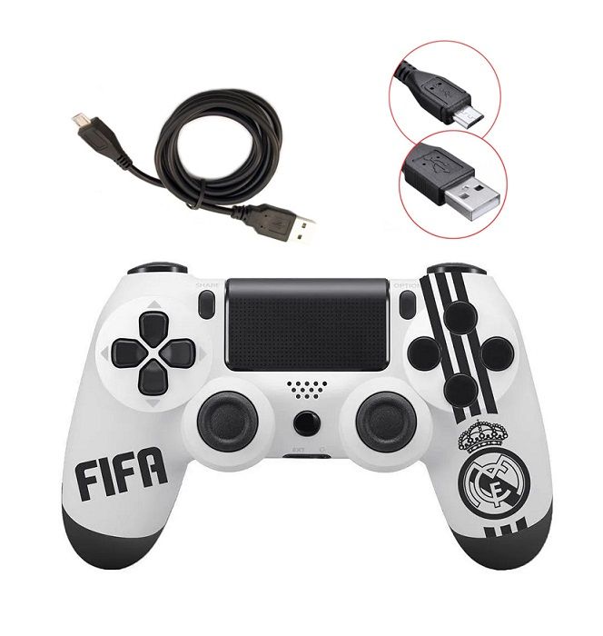 фото Геймпад (джойстик) dualshock 4 для playstation 4 ps4, pc белый fifa real madrid dexx