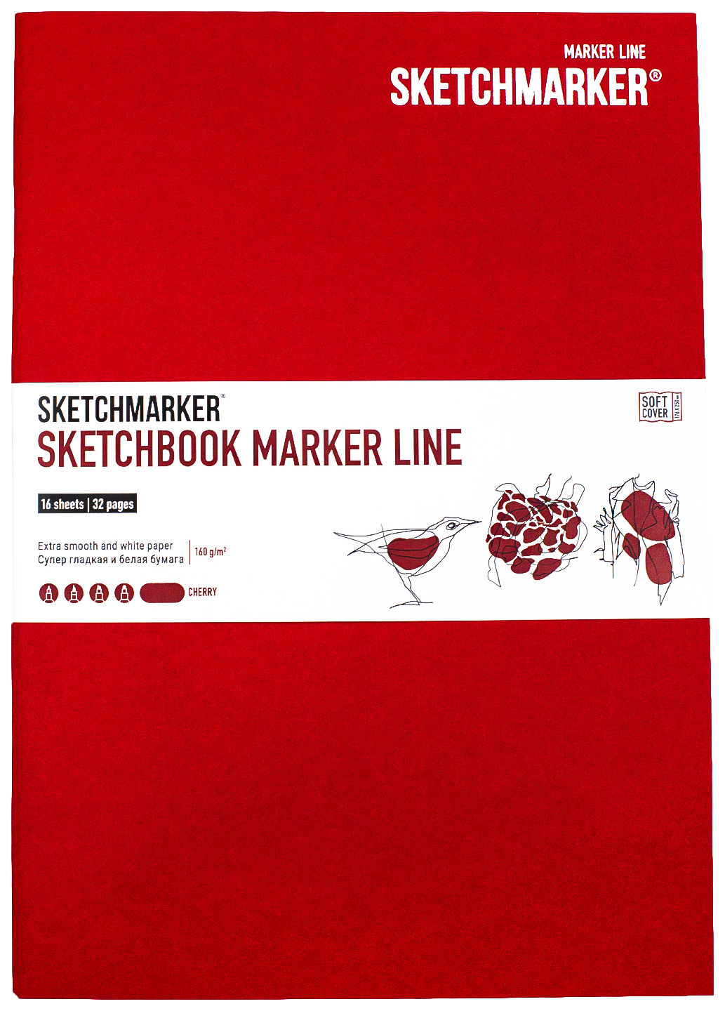 фото Скетчбук sketchmarker skm-mlsm/cherr marker line 17,6х25 см 16 л 160 г мягкая обложка