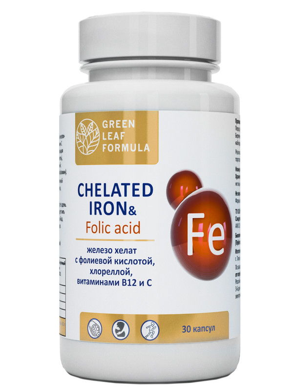 Купить Железо и фолиевая кислота Green Leaf Formula витамины для женщин 600 мг капсулы 30 шт.