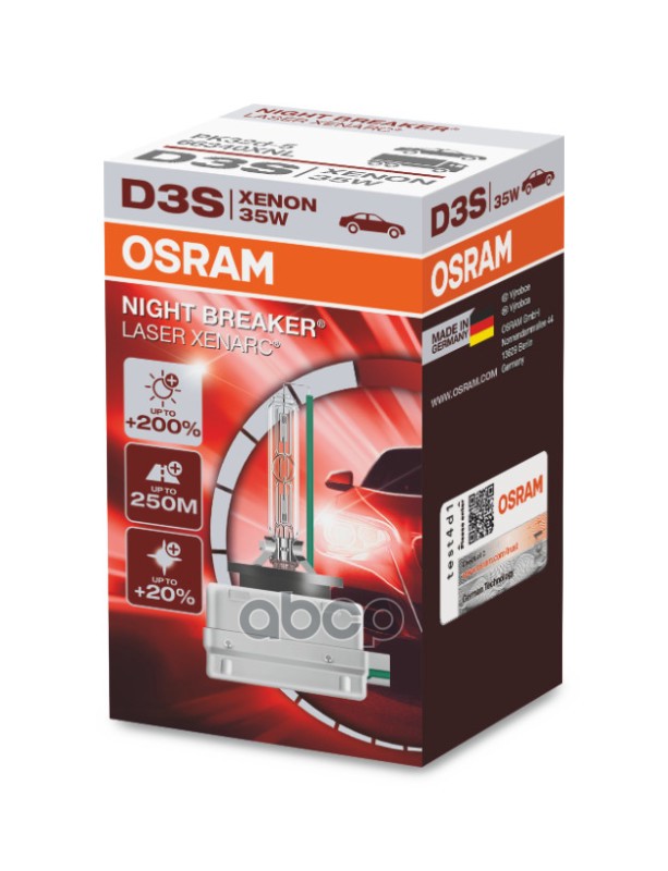 

OSRAM Лампа ксенон D3S 42V 35W XENARC NIGHT BRAKER LASER +200% PK32d-5, карт.1 шт. OSRAM 6