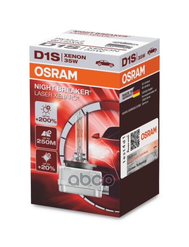 

OSRAM Лампа ксенон D1S 85V 35W XENARC NIGHT BRAKER LASER +200% PK32d-2, карт.1 шт. OSRAM 6