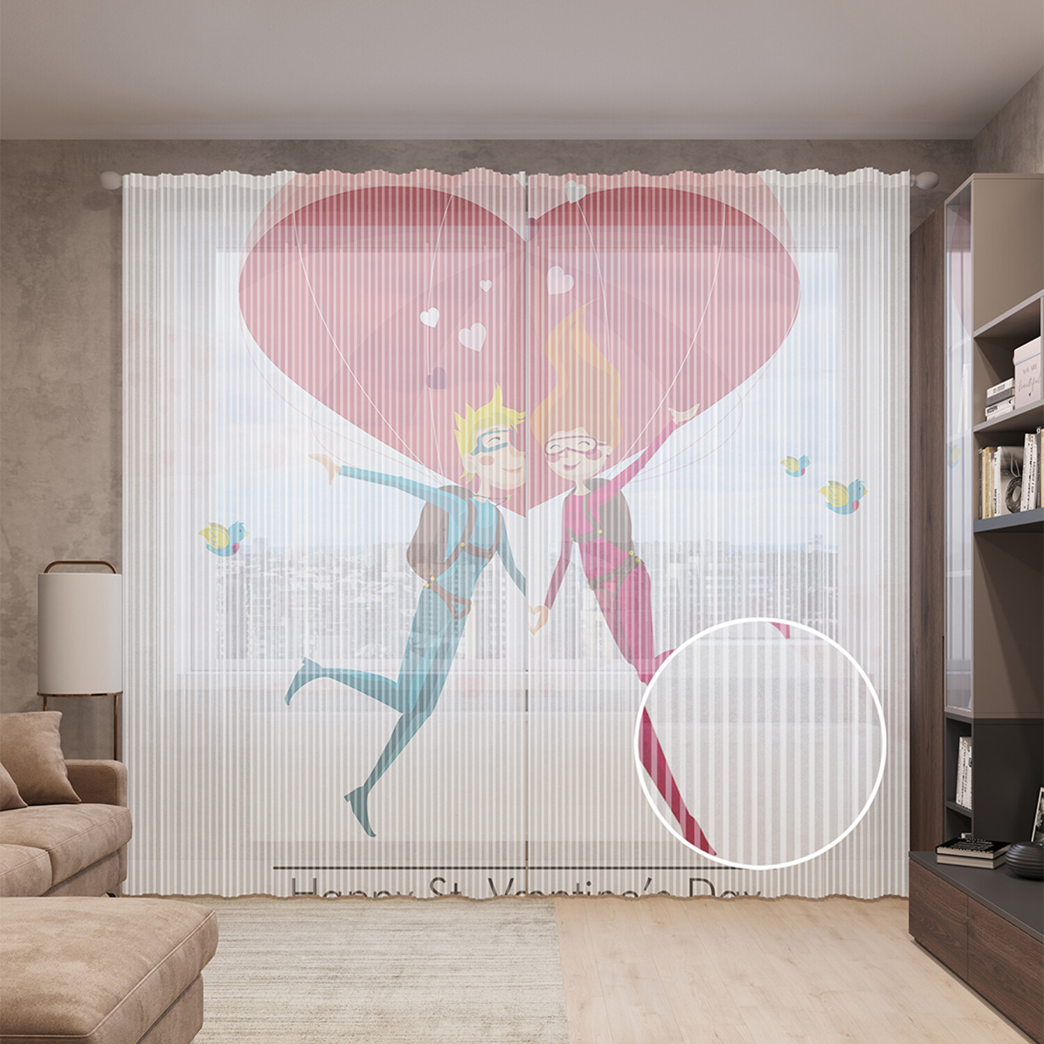 

Тюль вуаль на шторной ленте с принтом JoyArty "Полет влюбленных", 310х265 см, Полет влюбленных