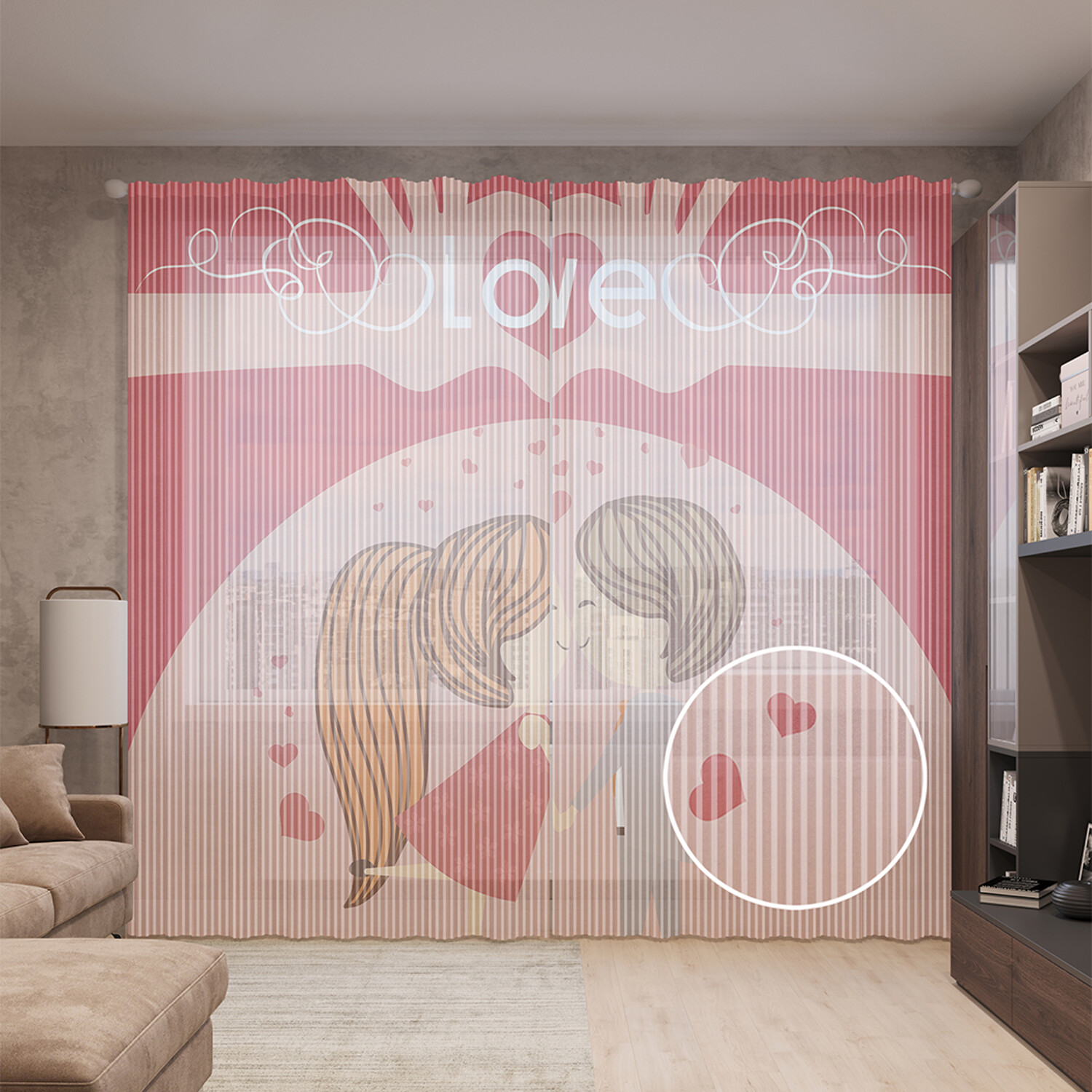 

Тюль вуаль на шторной ленте с принтом JoyArty "My love", 310х265 см, My love