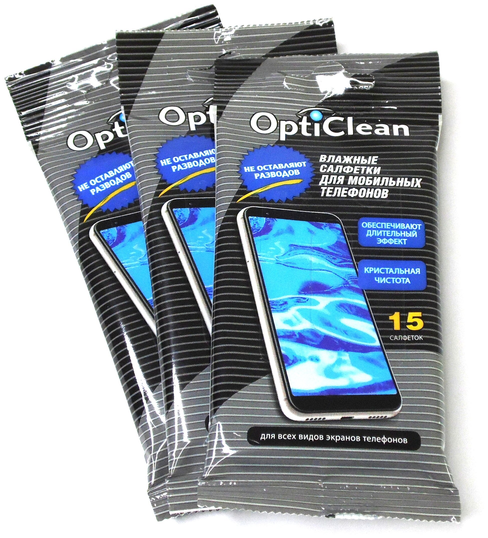 Влажные салфетки для мобильных телефонов Opti Clean 15 шт. SSS 3 уп.