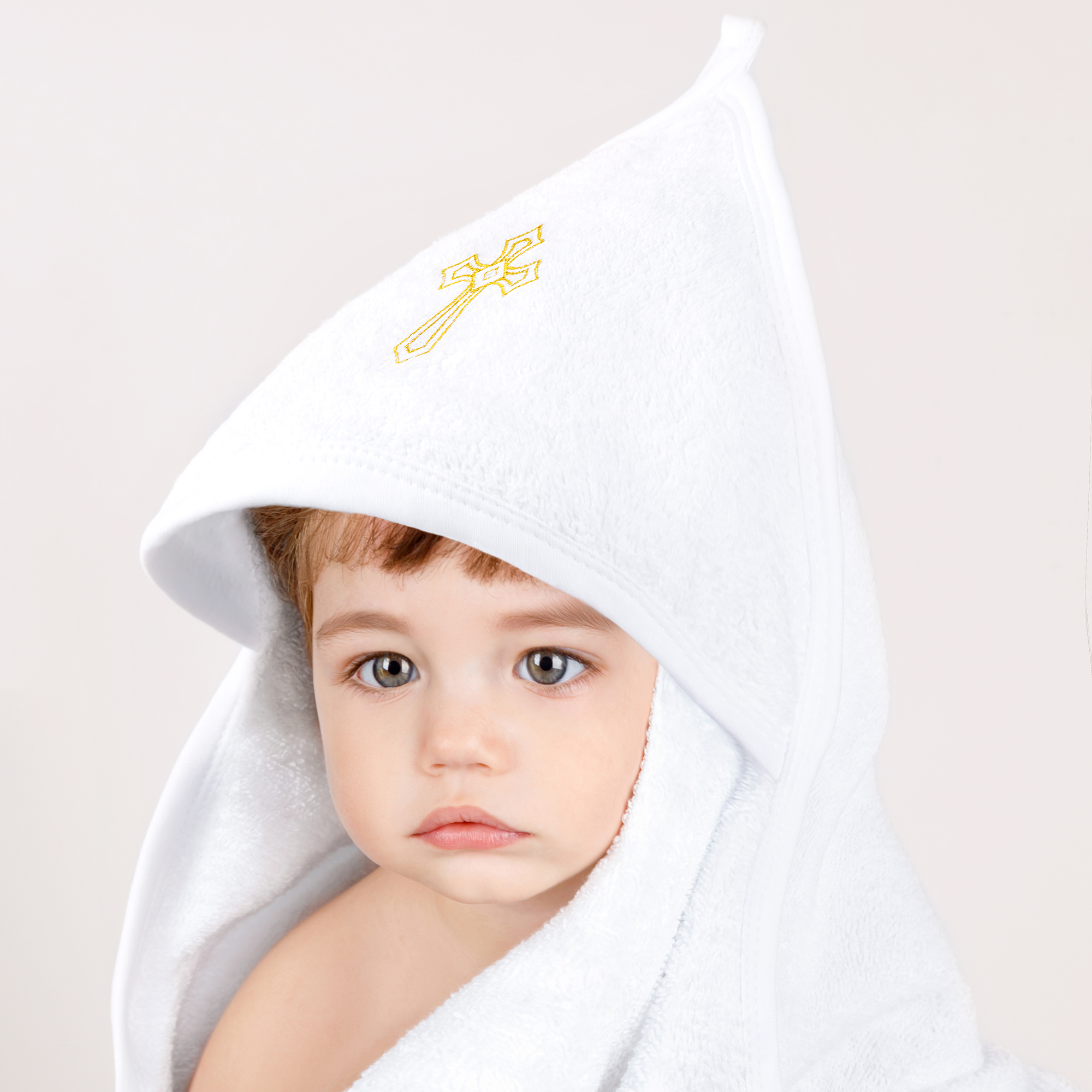 Купить Полотенце детское Amarobaby с уголком Little Angel gold белый, 90х90 см. AMARO-54LA-GB,