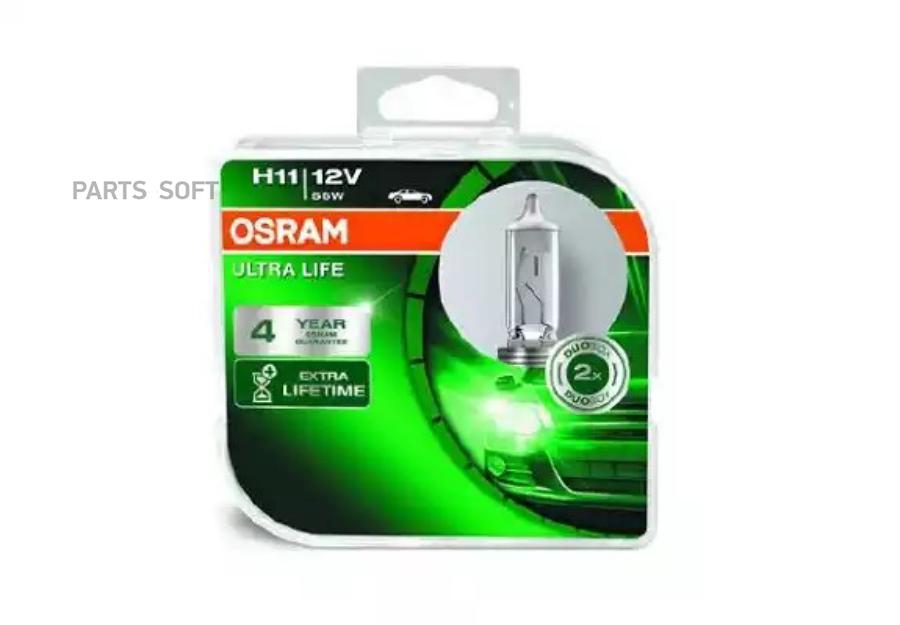 

OSRAM Лампа H11 12V 55W ULTRA LIFE PGJ19-2, карт.2 шт. OSRAM 64211ULTHCB