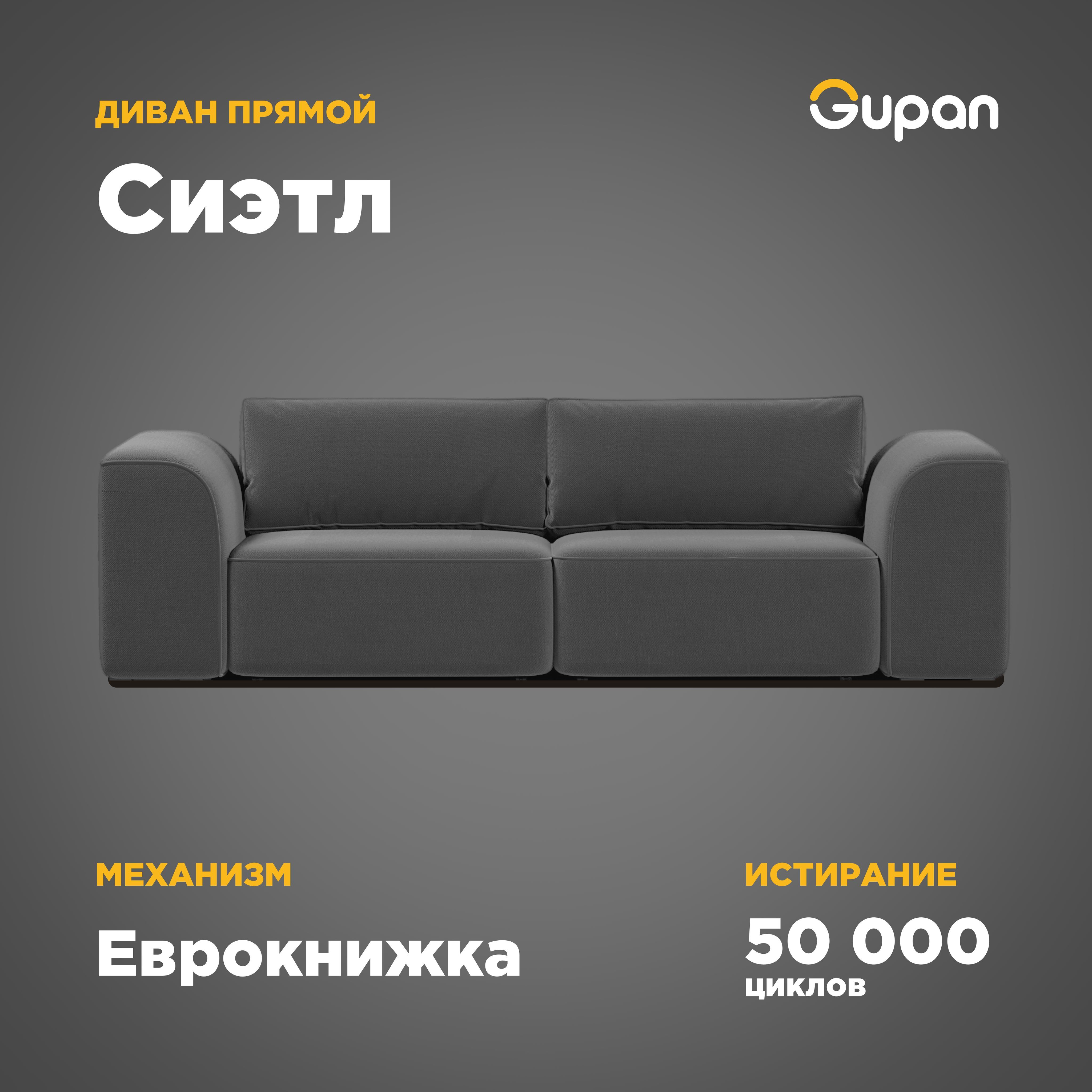 

Диван-кровать Gupan Сиэтл, материал Велюр, Amigo Grafit, беспружинный, Сиэтл