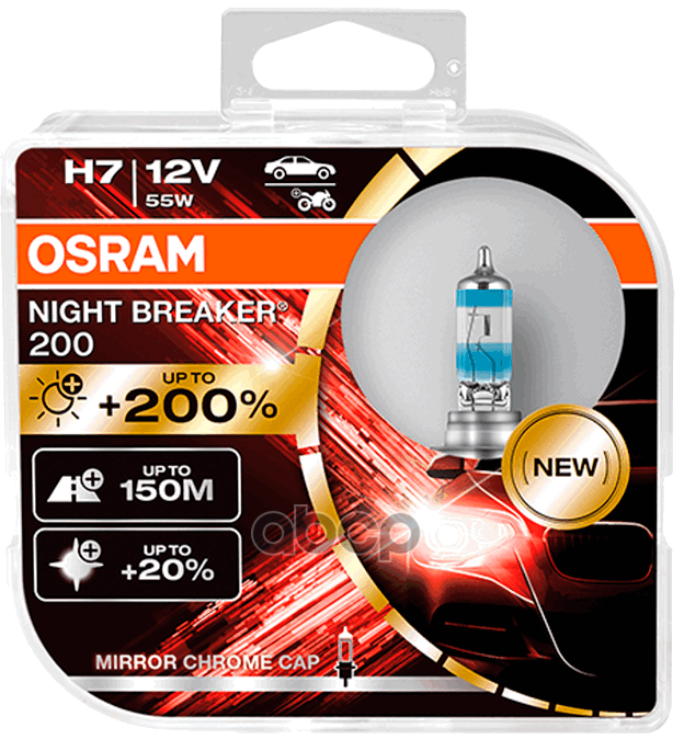 

OSRAM Комплект ламп H7 12V 55W PX26d 3700K NIGHT BREAKER200 +200% 2 шт OSRAM 64210NB200HCB