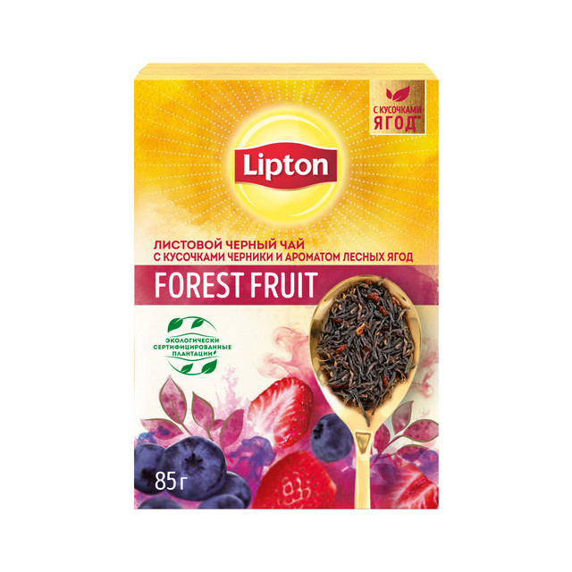 фото Чай черный lipton forest fruit с кусочками черники листовой 85 г
