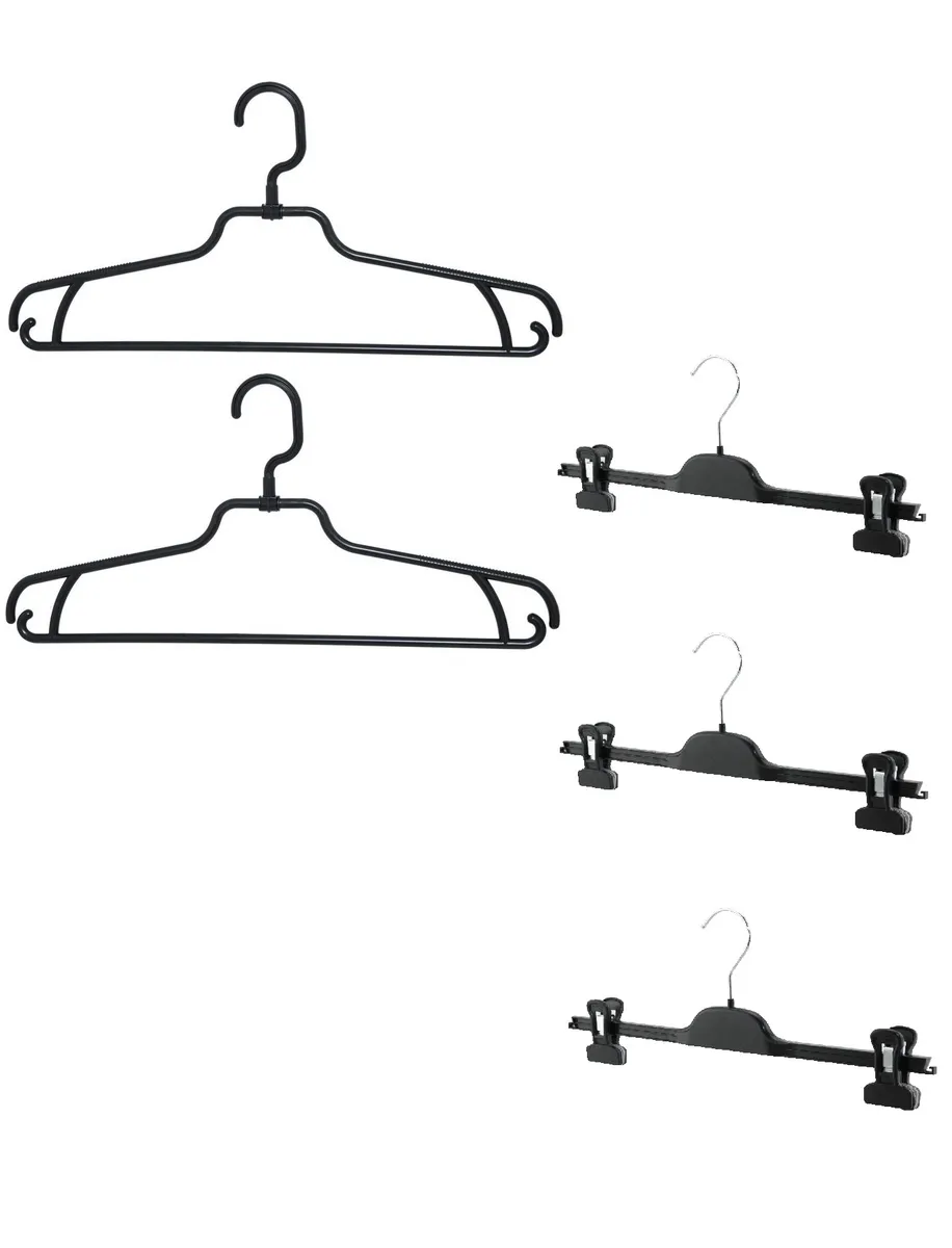 фото Набор вешалок valexa вк-5 костюмная, черная, 2шт + pv-36 брючная, черная, 3шт