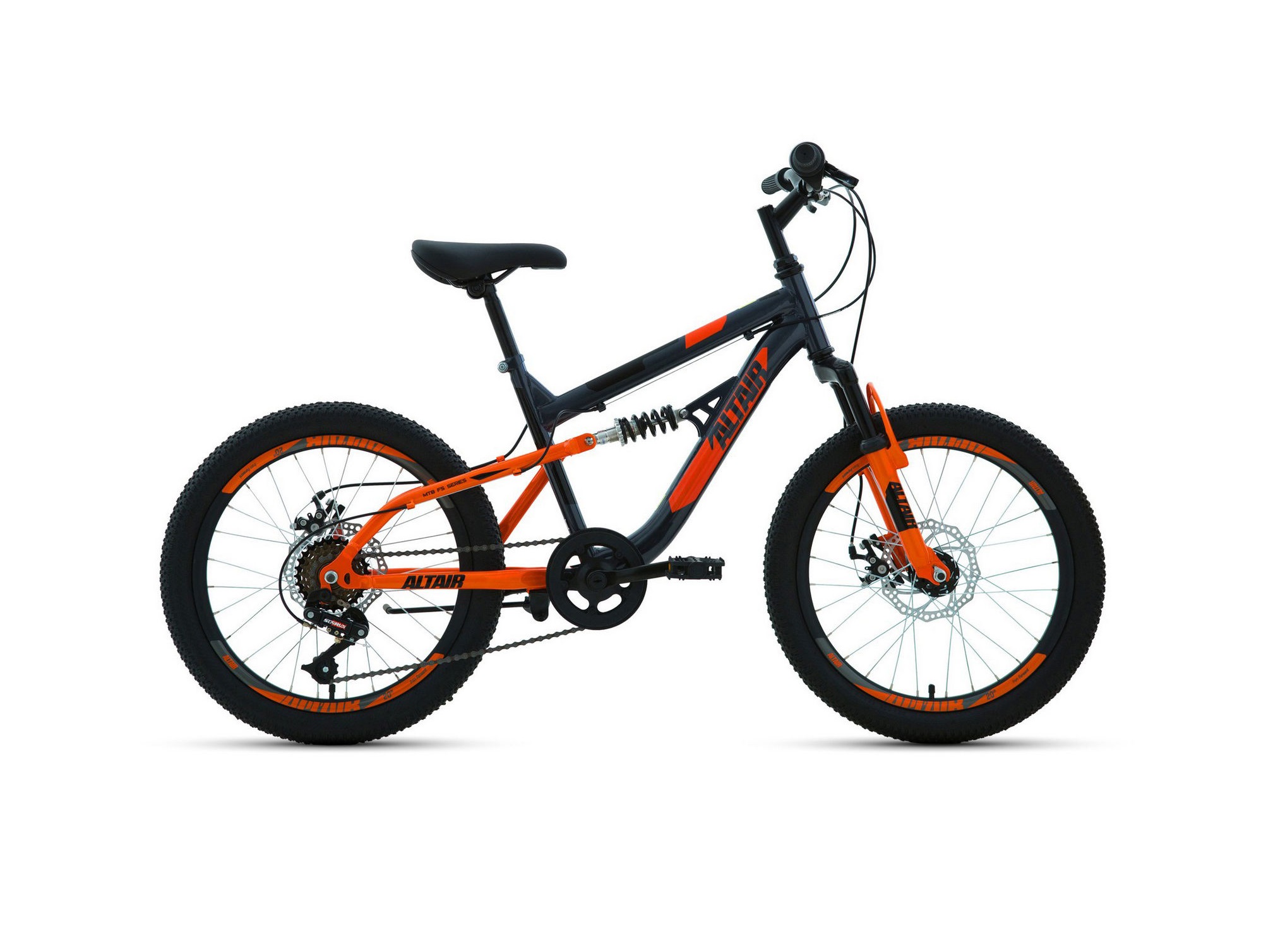 Велосипед Altair Mtb Fs disc 6 скоростей, ростовка 14, тёмно-серый, оранжевый, 20