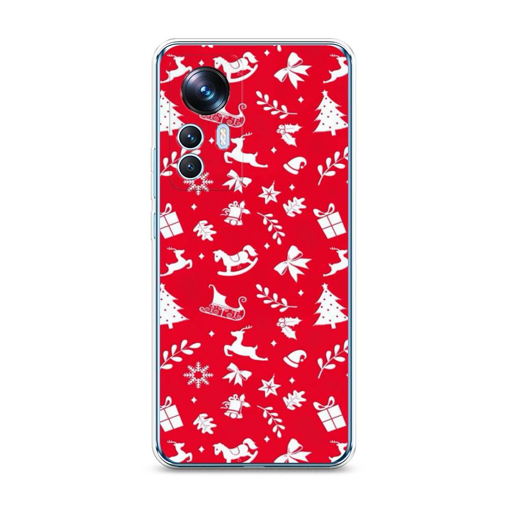 

Чехол на Xiaomi 12T "Красный новогодний фон", Красный;белый, 316650-5