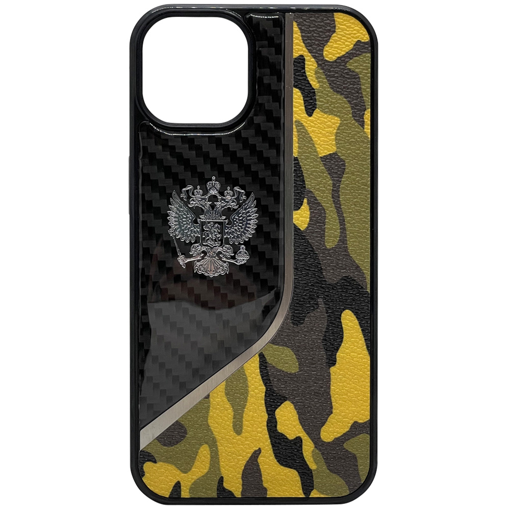 

Чехол с гербом РФ кожа-карбон Sword для iPhone 12 Pro/12, iGrape (Хаки желтый), Чехол