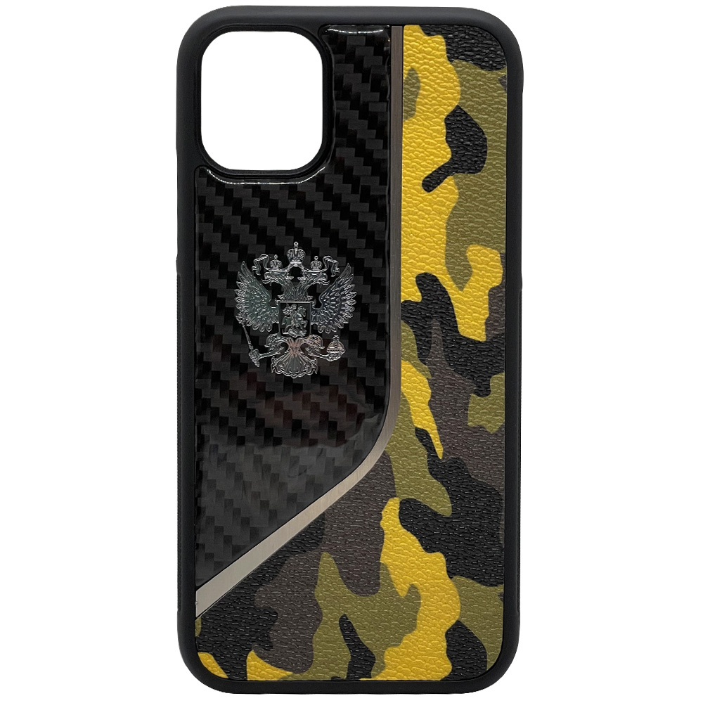 

Чехол с гербом РФ кожа-карбон Sword для iPhone 11, iGrape (Хаки желтый), Чехол
