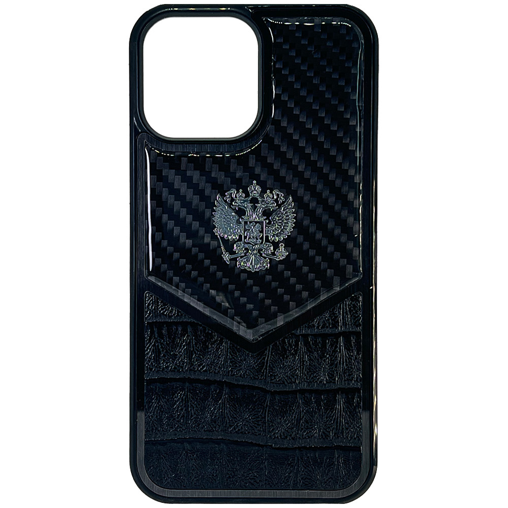 

Чехол с гербом РФ кожа-карбон Delta для iPhone 13 Pro, iGrape (Черный), Чехол