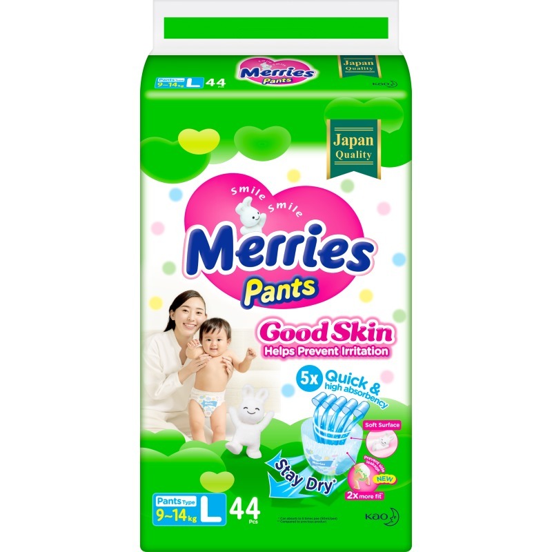 фото Подгузники-трусики merries good skin l 9-14 кг, 44 шт