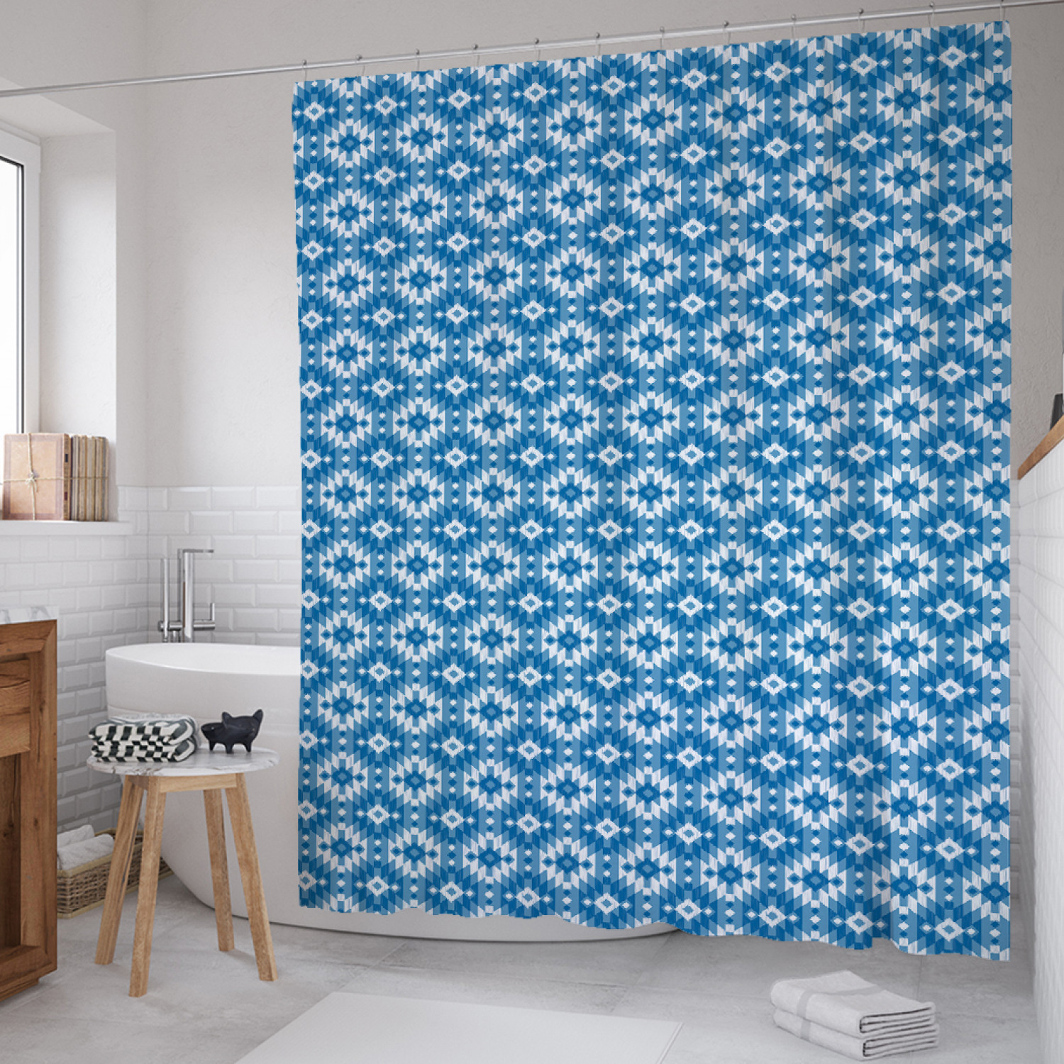 

Штора для ванной JoyArty "Геометрический этнос" из сатена, 180х200 см с крючками, Геометрический этнос