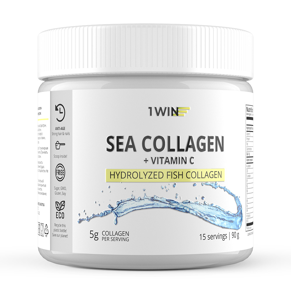 фото 1win collagen. морской (рыбный) коллаген с витамином с для кожи, волос и ногтей, без вкуса