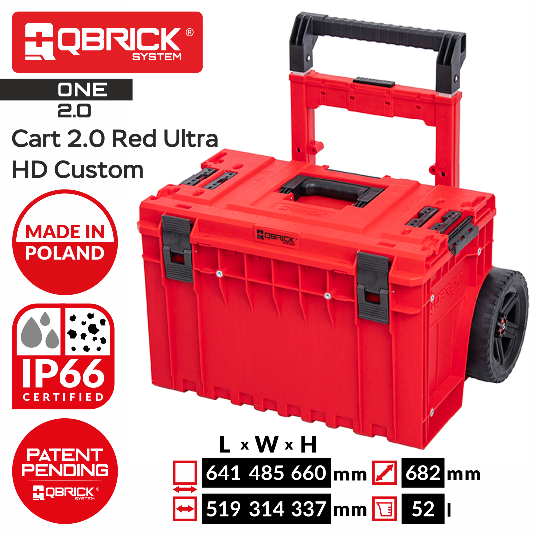 Тележка с ящиком для инструментоа Qbrick System ONE Cart 2.0. Red Ultra HD Custom Vario морозостойкая крышка для ящиков тара ру