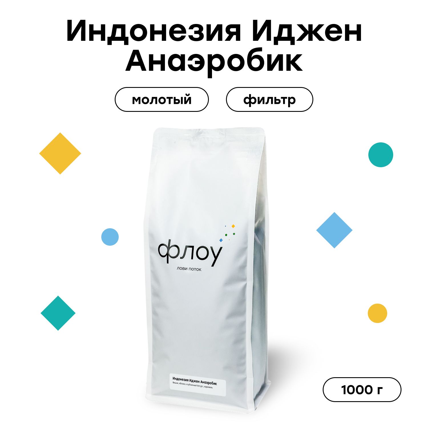 Кофе молотый ФЛОУ Индонезия Иджен Анаэробик, 1000 г