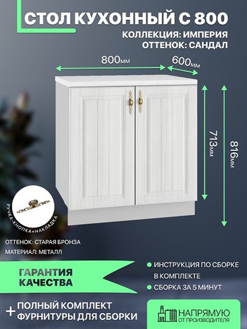 

Шкаф ДСВ Мебель Империя Сандал С 800 80х52х72, Серый