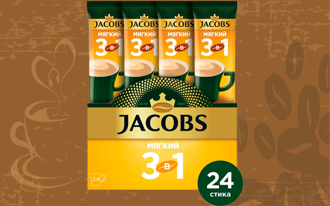 Кофейный напиток Jacobs 3 в 1 Мягкий, стики, 24 шт по 13,5 г
