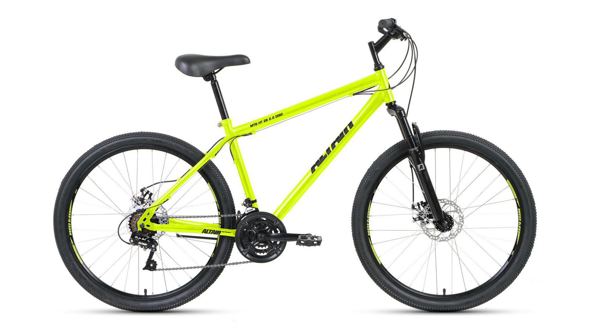 Велосипед Altair Mtb Ht 2.0 D 21 скорость, ростовка 19, ярко-зелёный, чёрный, 26