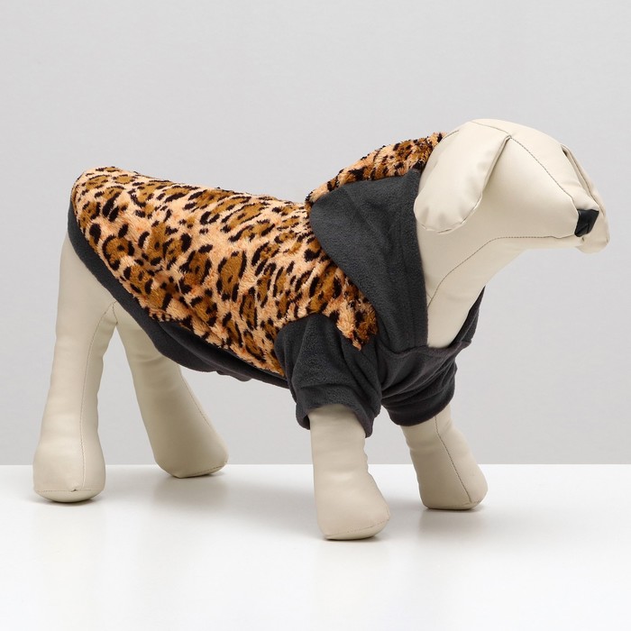 Толстовка для собак с капюшоном Леопард, размер XL, ДС 36 см, ОШ 42 см, ОШ 48 см