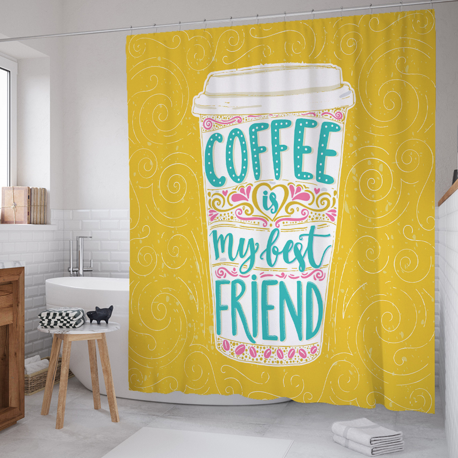 

Штора для ванной JoyArty "Кофе мой лучший друг" из сатена, 180х200 см с крючками, Кофе мой лучший друг