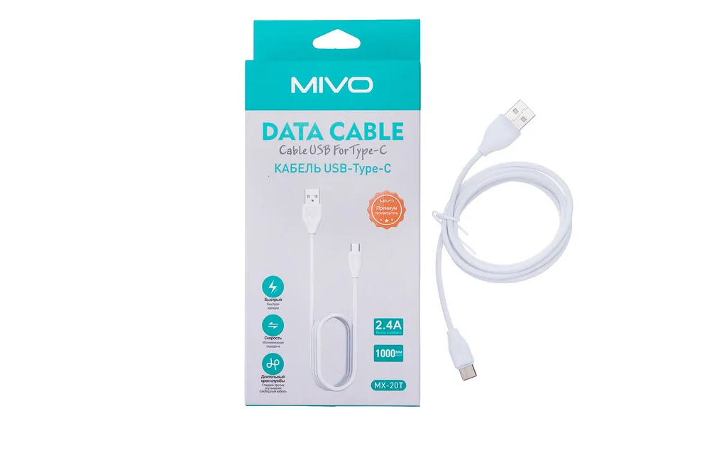 Кабель MIVO MX-20T USB-Type-C, 1 м, 5 В / 2,4 А