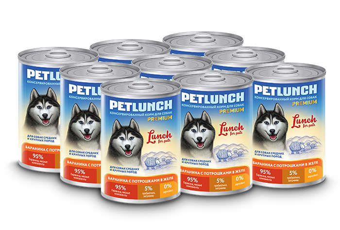 Консервы для собак Lunch for pets баранина с потрошками, кусочки в желе, 9шт по 400 г