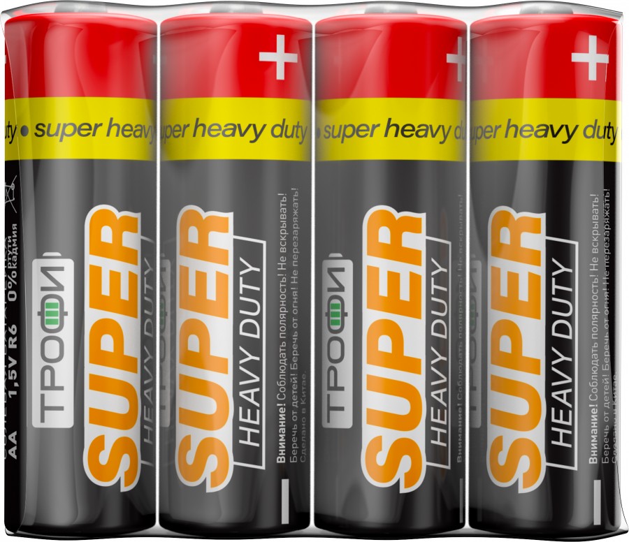 батарейка gp super aaa lr03 24a алкалиновая sb4 комплект 16 батареек 4 упак х 4шт Элемент питания ТРОФИ SUPER HEAVY DUTY R6/316 4S, комплект 40 батареек (10 упак. х 4шт.)