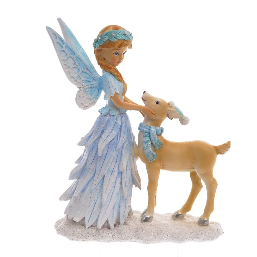 

Фигурка декоративная Фея с олененком Remeco, 17x14x6 см, Голубой, Ремеко-Фигурки4-25