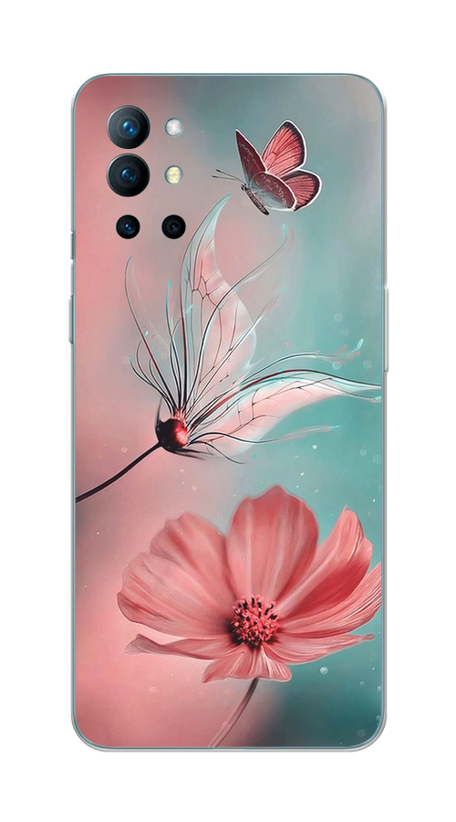 

Чехол на OnePlus 9R "Бабочка и цветок", Голубой;розовый, 151650-1