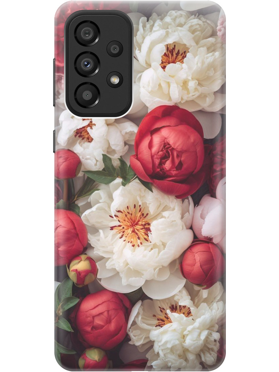 

Силиконовый чехол на Samsung Galaxy A33 5G с рисунком "Красно-белые пионы", Белый;красный, 20000681