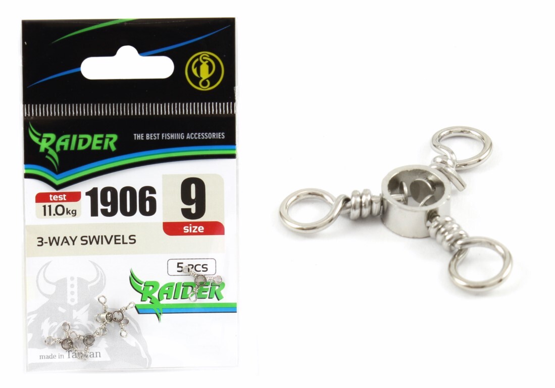 

Вертлюг тройной RAIDER 3-WAY SWIVELS (уп.5шт) №9 (test 11.0кг) рыболовный