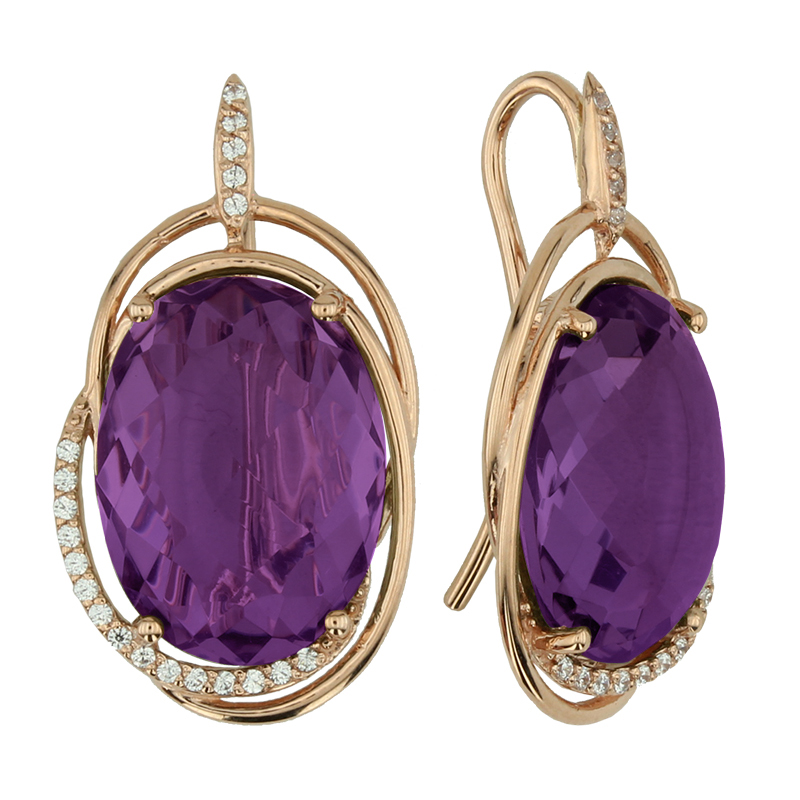 

Серьги из красного золота с фианитом, аметистом ALORIS Серьги 1061АКц, Серьги 1061АКц