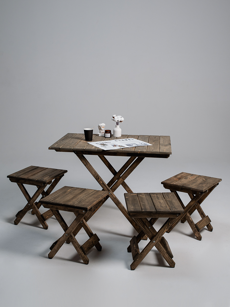 Комплект деревянный стол и табуретки для бани и дачи SOGO SKLSTOLTAB4-SER