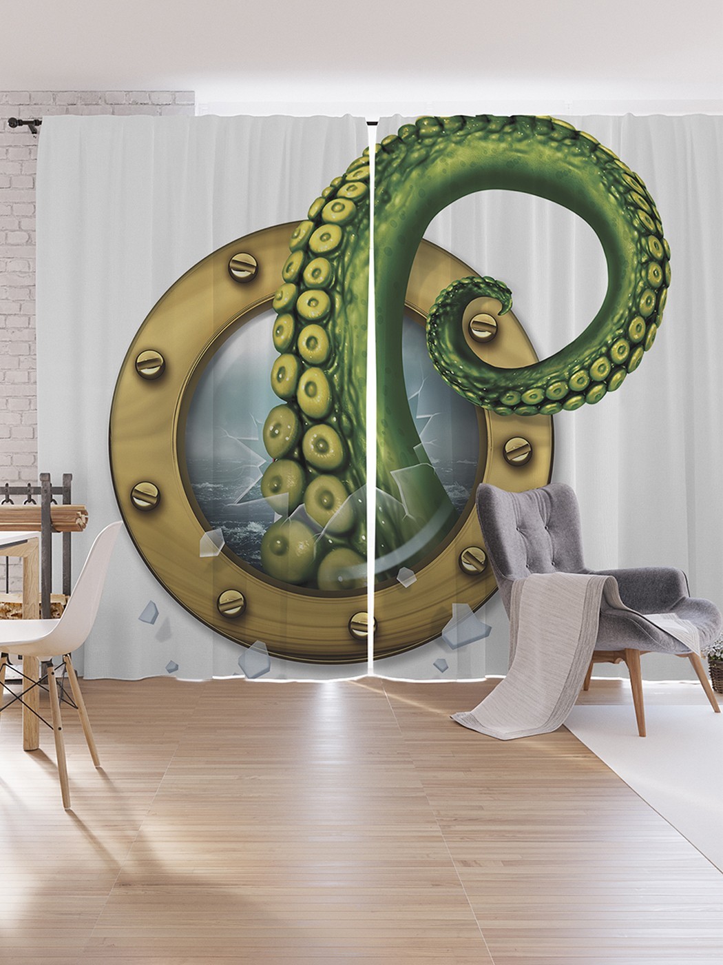 

Шторы под лён JoyArty "Щупальца в каюте", серия Oxford DeLux, 340х265 см, Щупальца в каюте